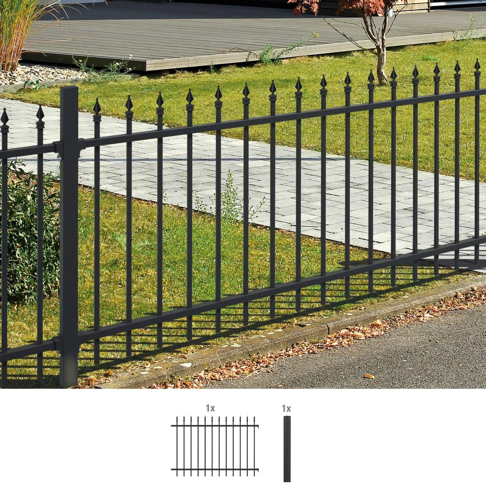 ALBERTS Metallzaun Anbauset Chaussee Schwarz Aluminium