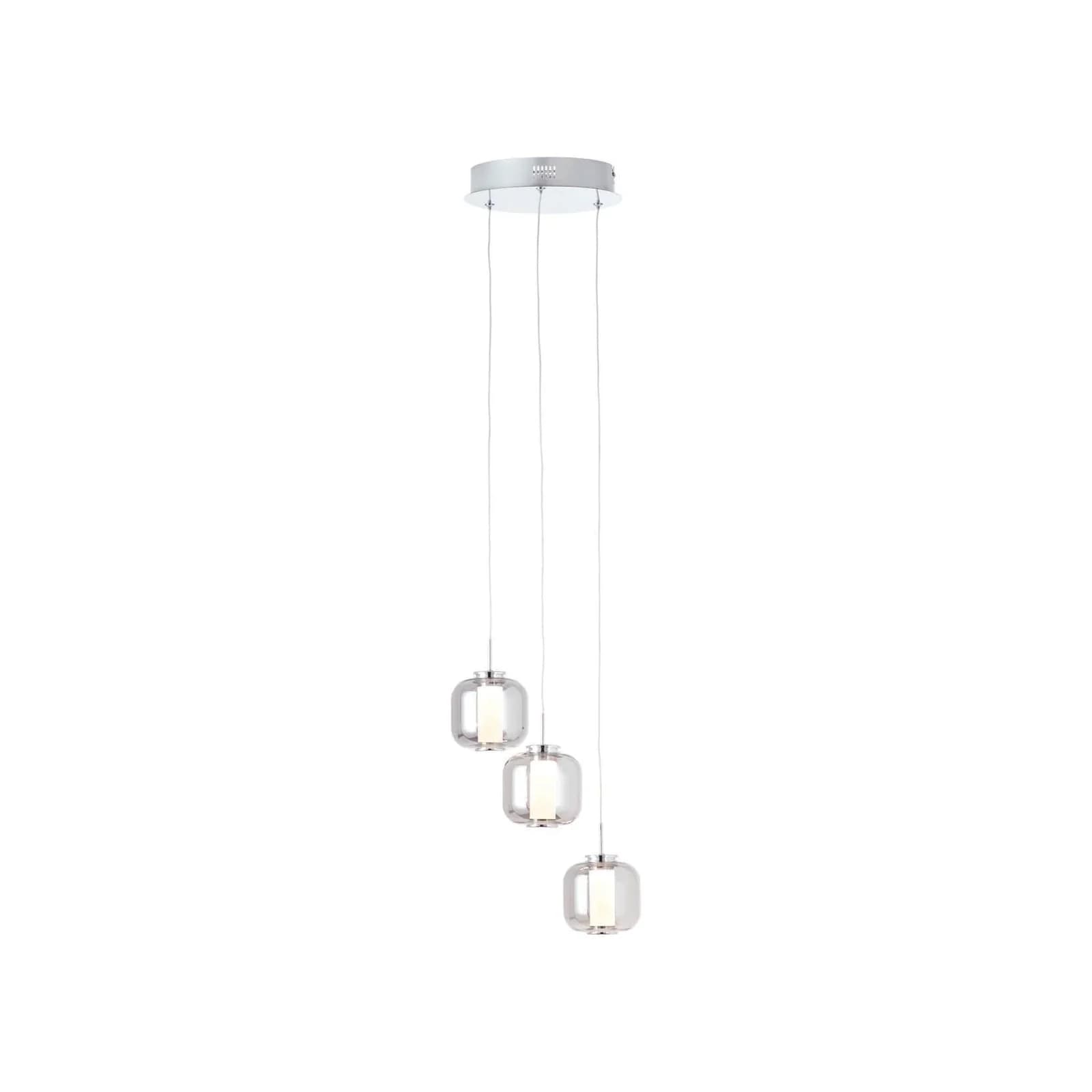 BRILLIANT Rafa LED Pendelleuchte 3-flg chrom/rauchglas höhenverstellbar