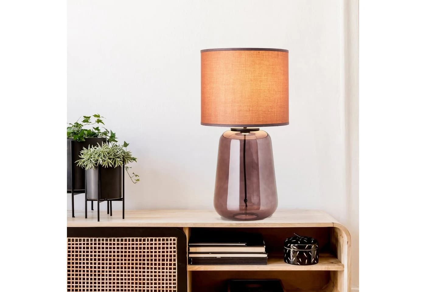 Brilliant Tischleuchte Hydra Lila Glas Textil Klassisch