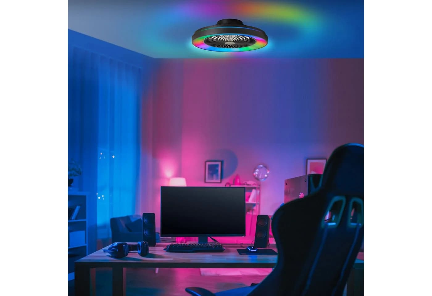 Brilliant Mazzaro Deckenleuchte Schwarz CCT RGB Ventilator