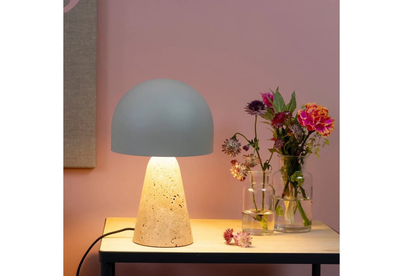Brilliant Tischleuchte Nalam Beige Travertin Metallschirm