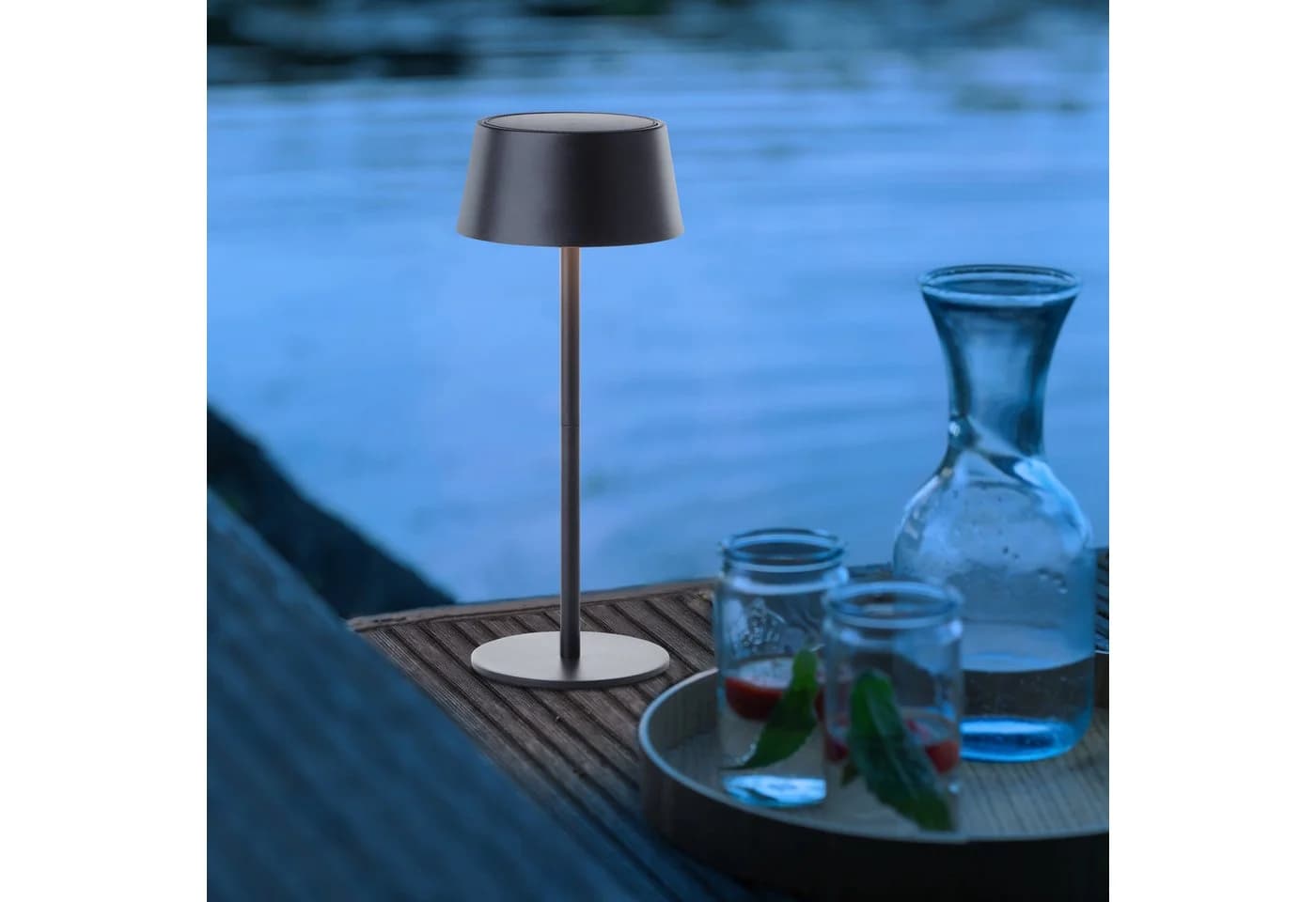 MY HOME Ocki LED Außen-Tischleuchte Schwarz Solar USB dimmbar