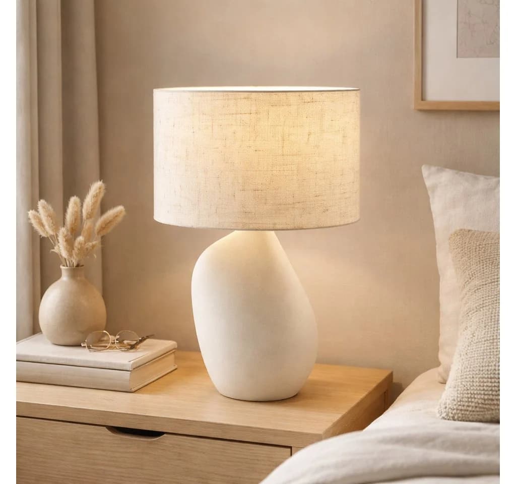 OTTO HOME Tischleuchte Nyllor Beige Keramikfuß Textilschirm
