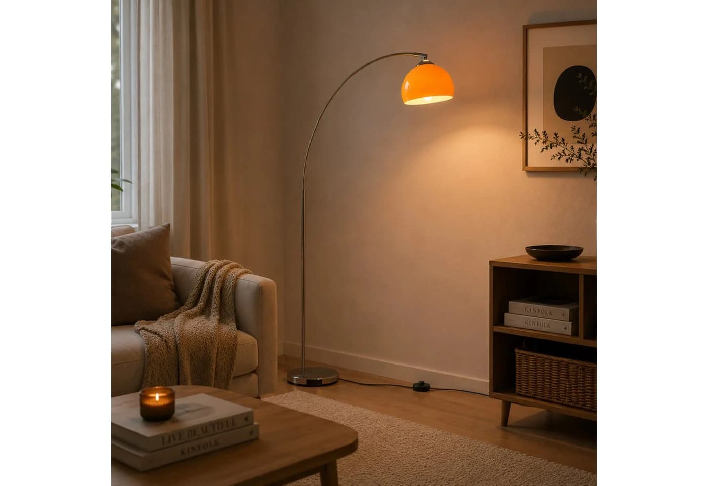 Brilliant Bogenlampe Vessa - Chromfarben/Orange Stehlampe