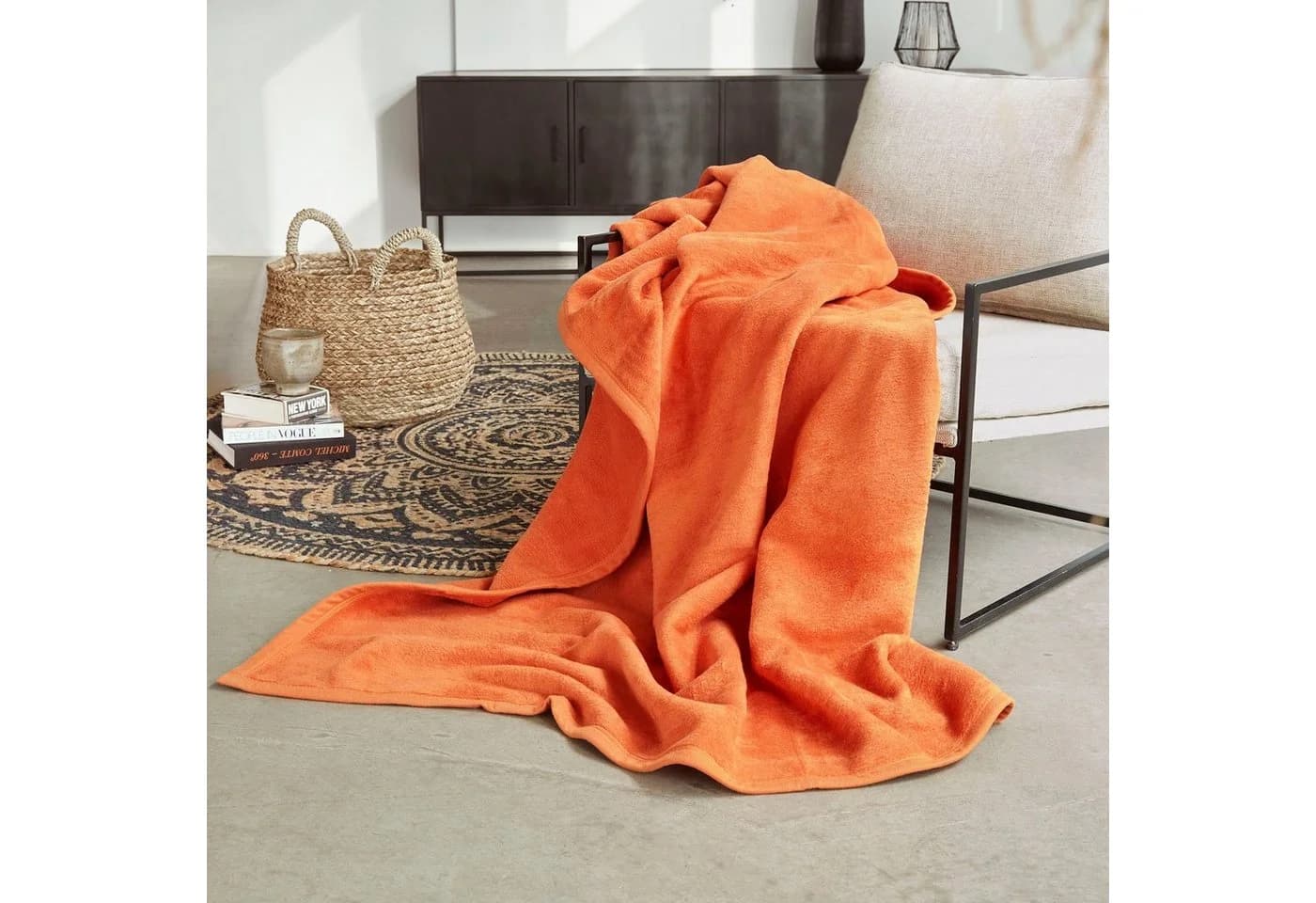 IBENA Luxus Wohndecke Orange Uni 100x150cm Baumwolle Polyacryl