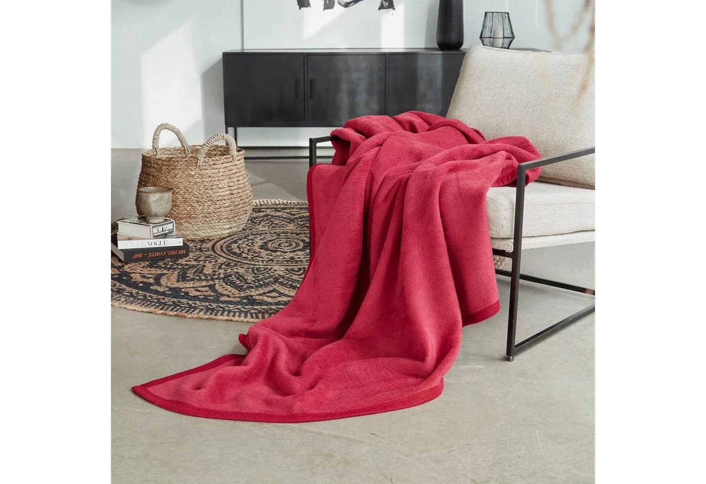 IBENA Wohndecke Luxus Rot Uni Kuscheldecke