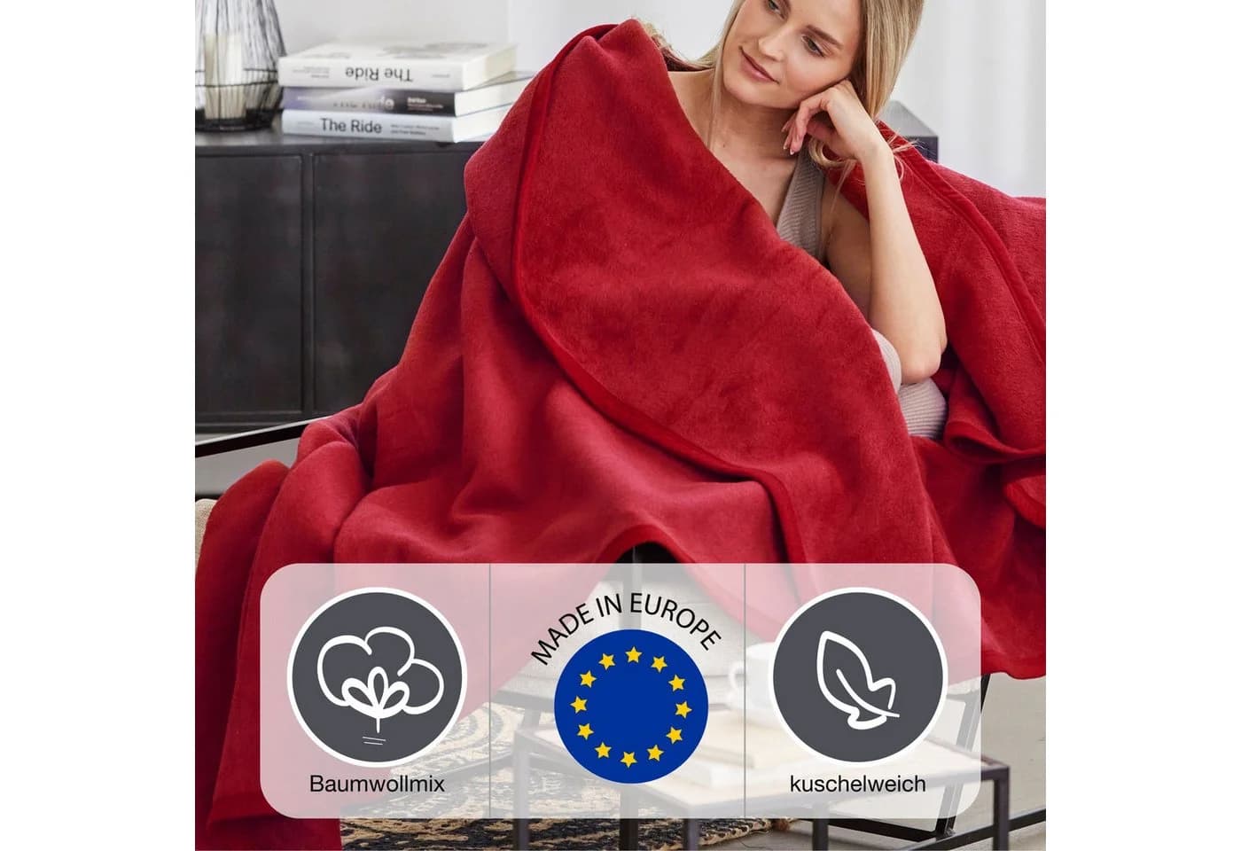 IBENA Wohndecke Luxus Rot Uni Kuscheldecke - Bild 4