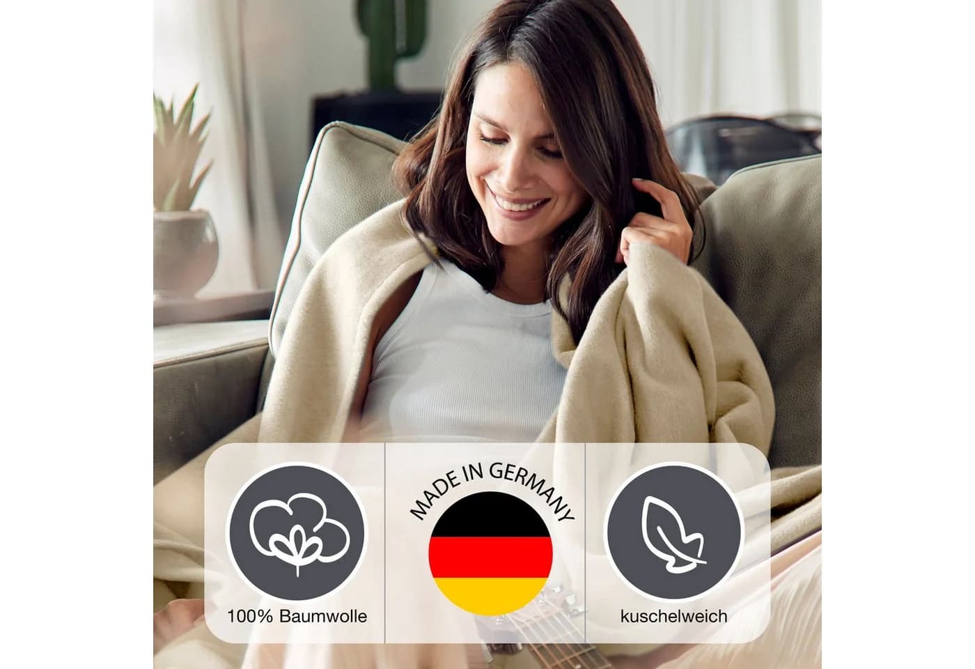 Ibena Wohndecke Cotton Pur Weiß 100% Baumwolle - Bild 3