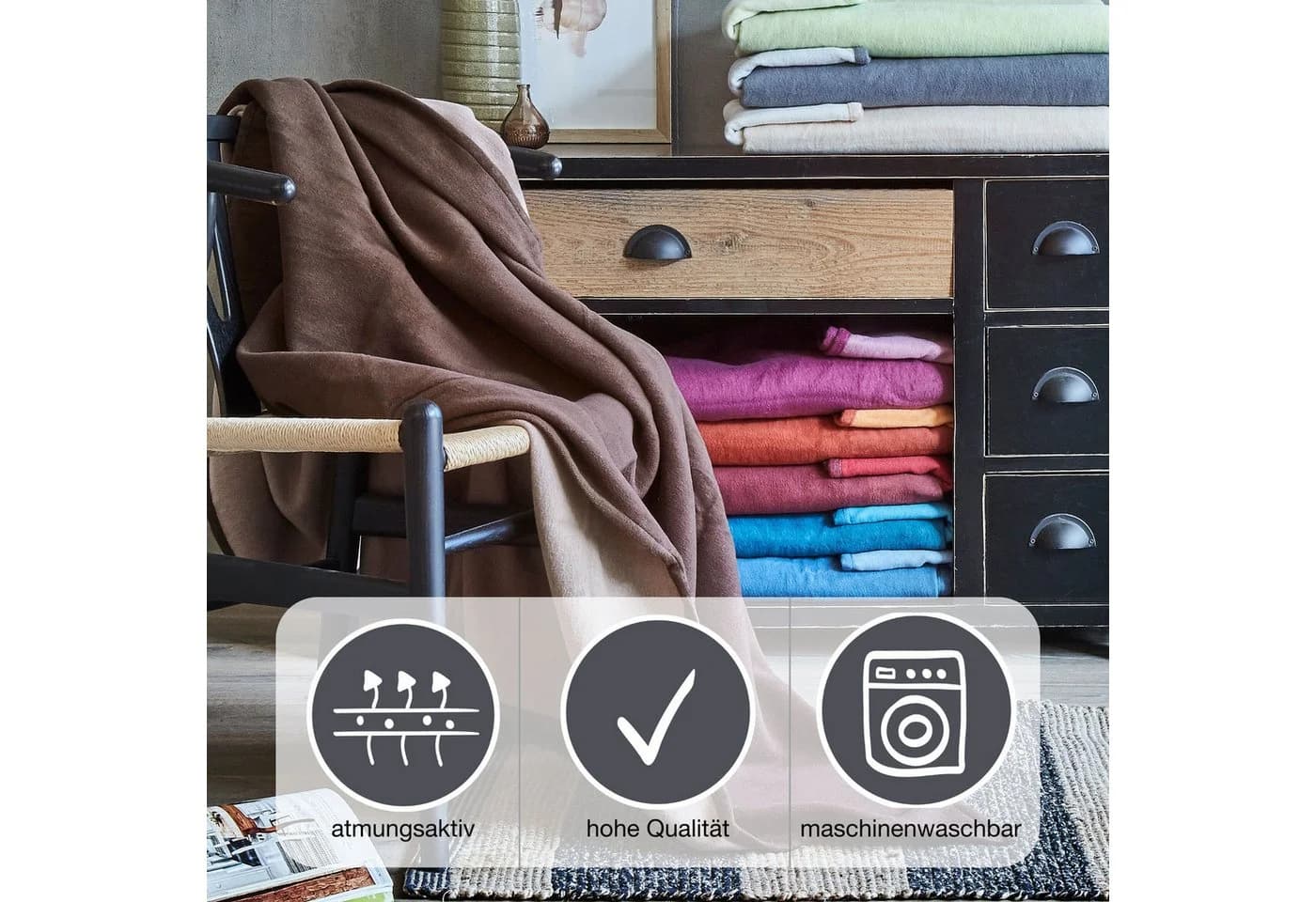 Ibena Wohndecke Cotton Pur Braun 100% Baumwolle