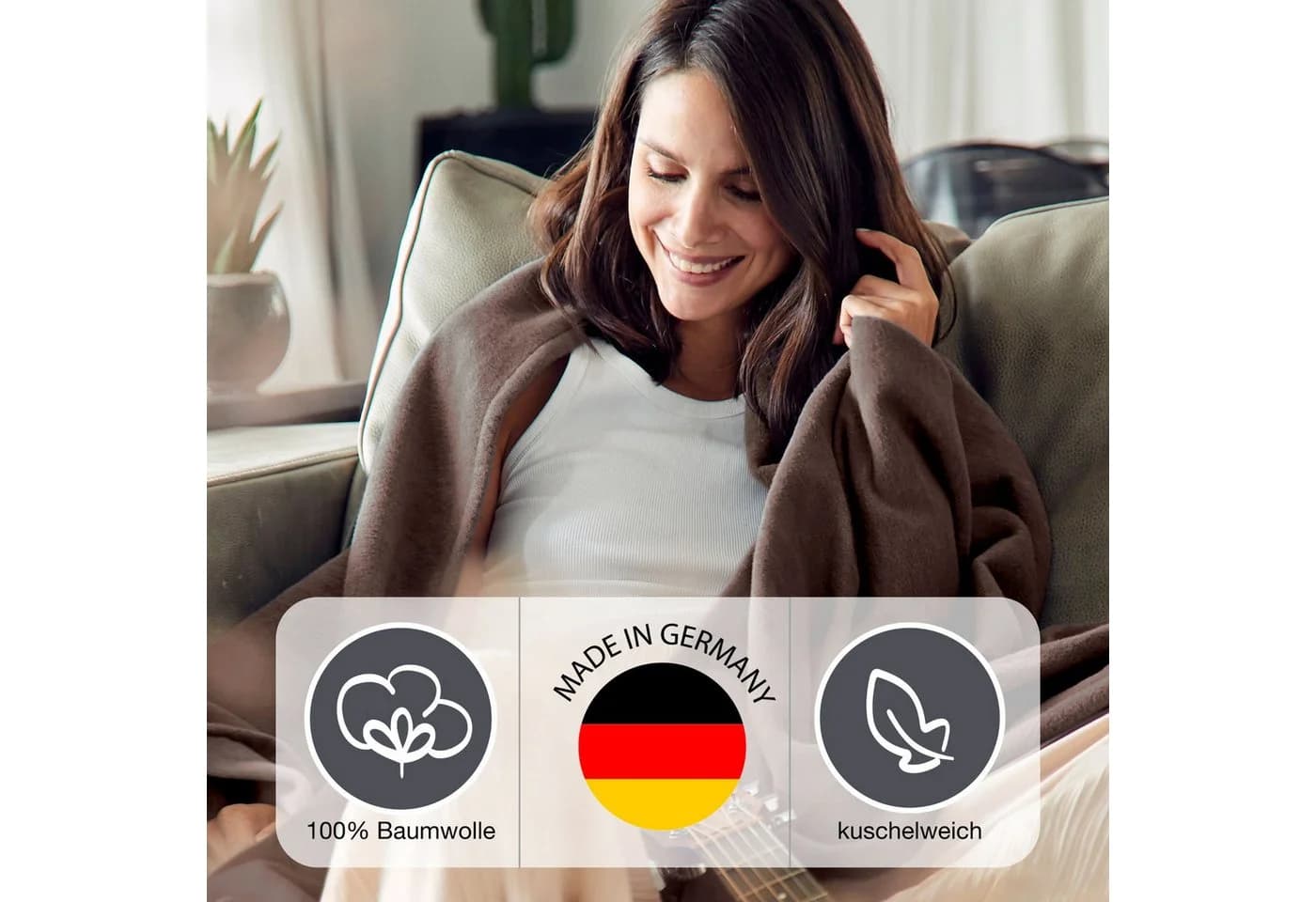 Ibena Wohndecke Cotton Pur Braun 100% Baumwolle - Bild 3