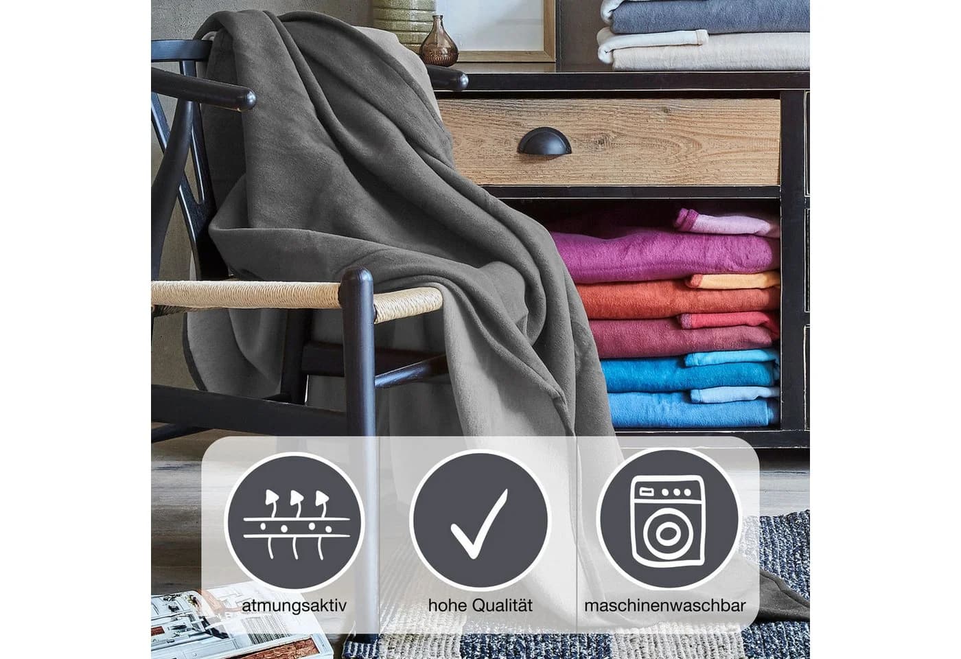 Ibena Wohndecke Cotton Pur Grau 100% Baumwolle