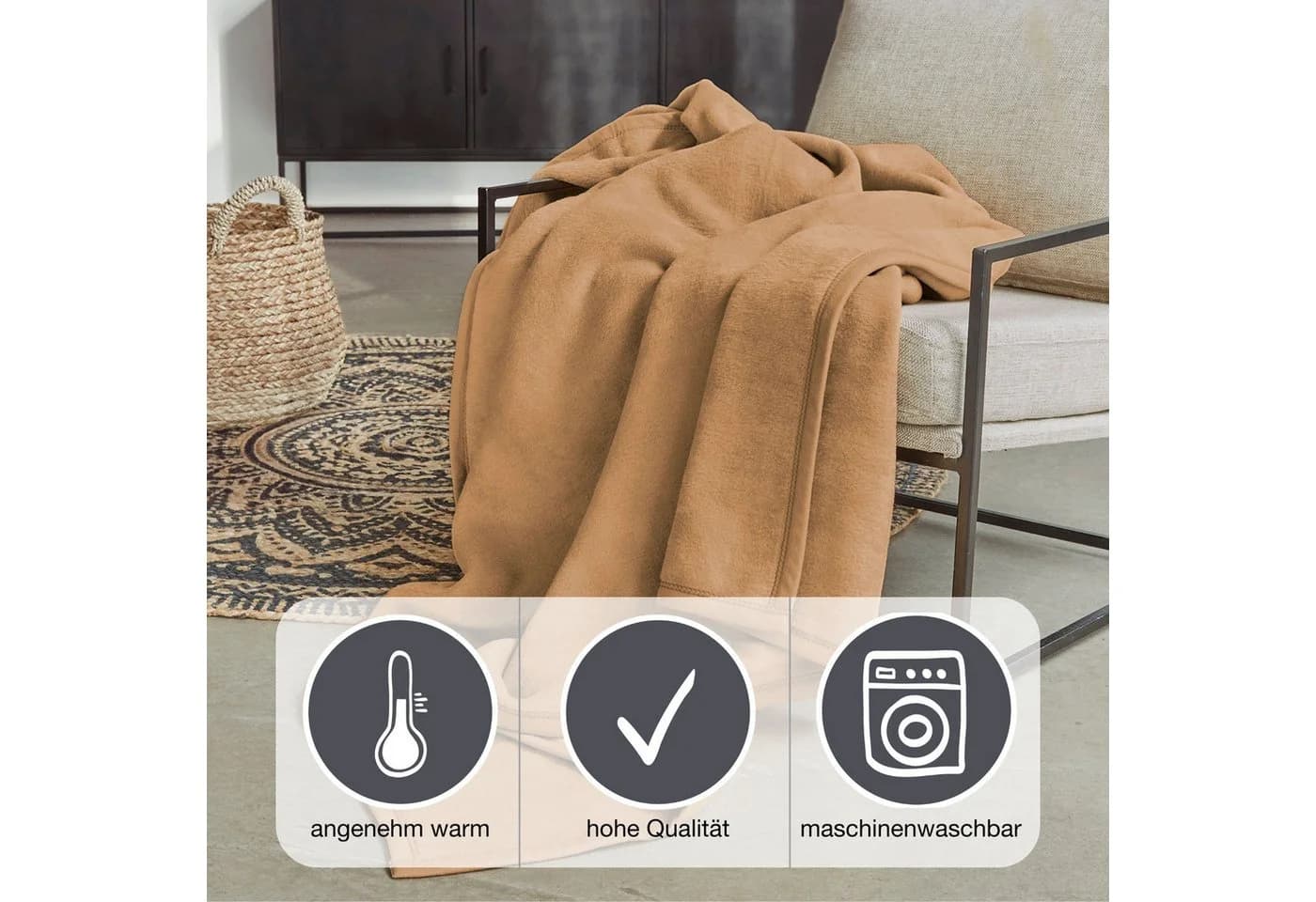 IBENA Wohndecke Luxus camel 100x150cm Baumwolle Polyacryl Polyester - Bild 3