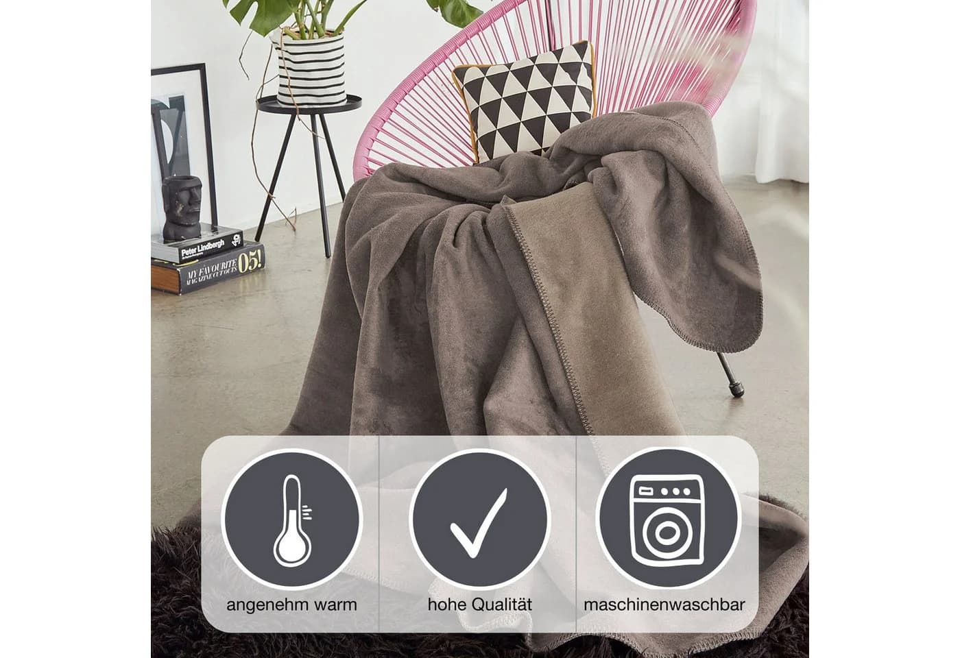 IBENA Wohndecke Doubleface Dublin Braun Wendbar