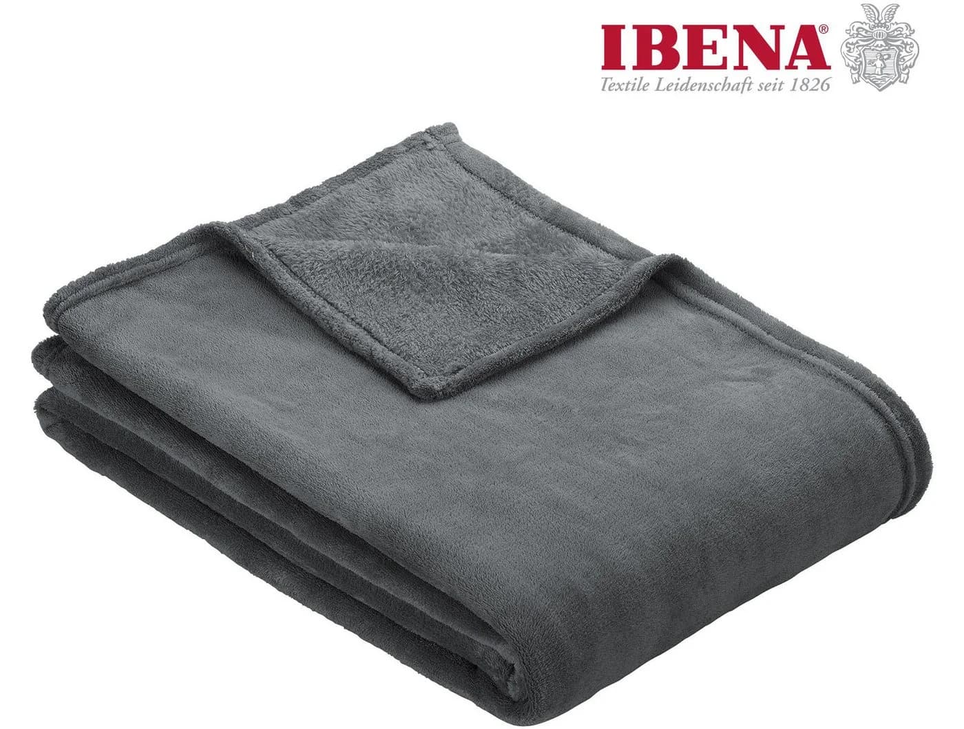 IBENA Uni Fleecedecke Olbia Grau Anthrazit Kuscheldecke - Bild 2