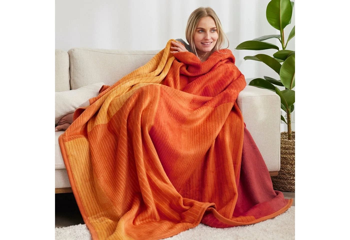 IBENA Wohndecke Sorrento Jacquard Orange Jacquard-Muster - Bild 4