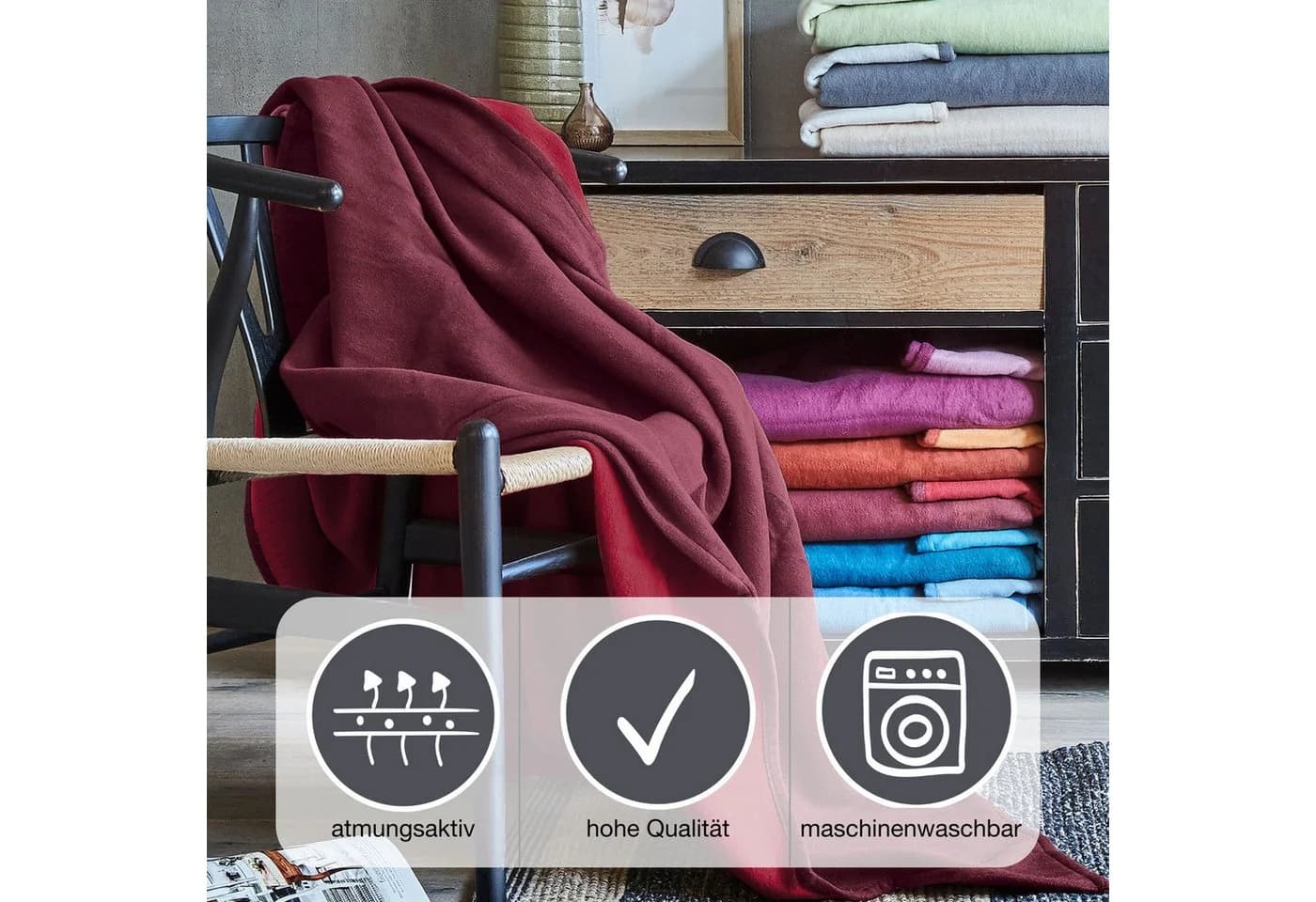 Ibena Wohndecke Cotton Pur Dunkelrot 100% Baumwolle