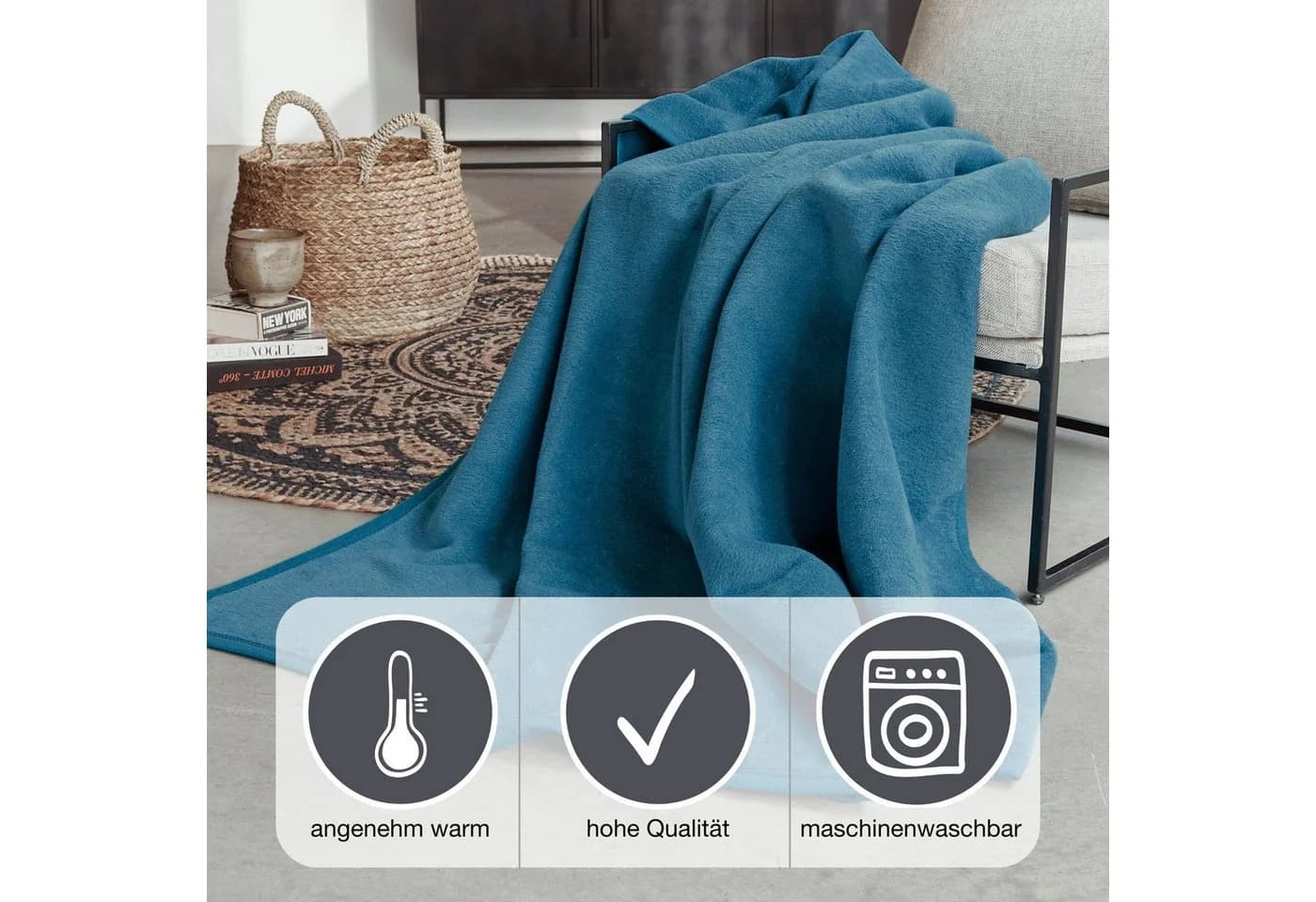 Ibena Wohndecke Luxus Blau Kuscheldecke Premium Made in Europe