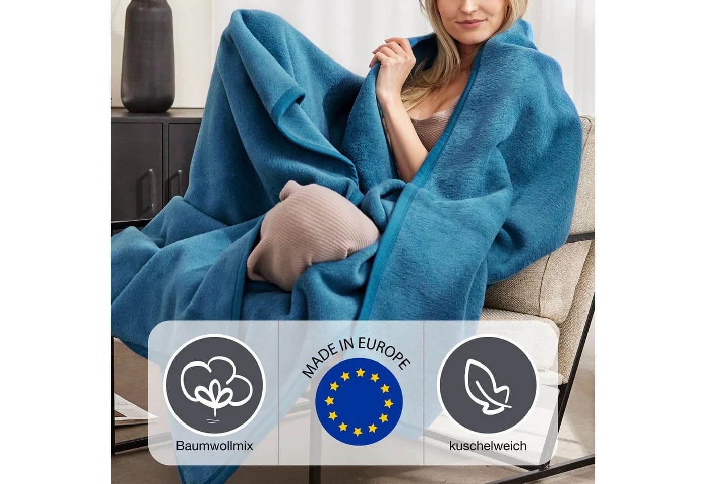 Ibena Wohndecke Luxus Blau Kuscheldecke Premium Made in Europe - Bild 3