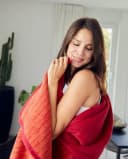 IBENA Wohndecke Fano Rot-Orange Gestreift Baumwolle Kunstfaser Bild 5