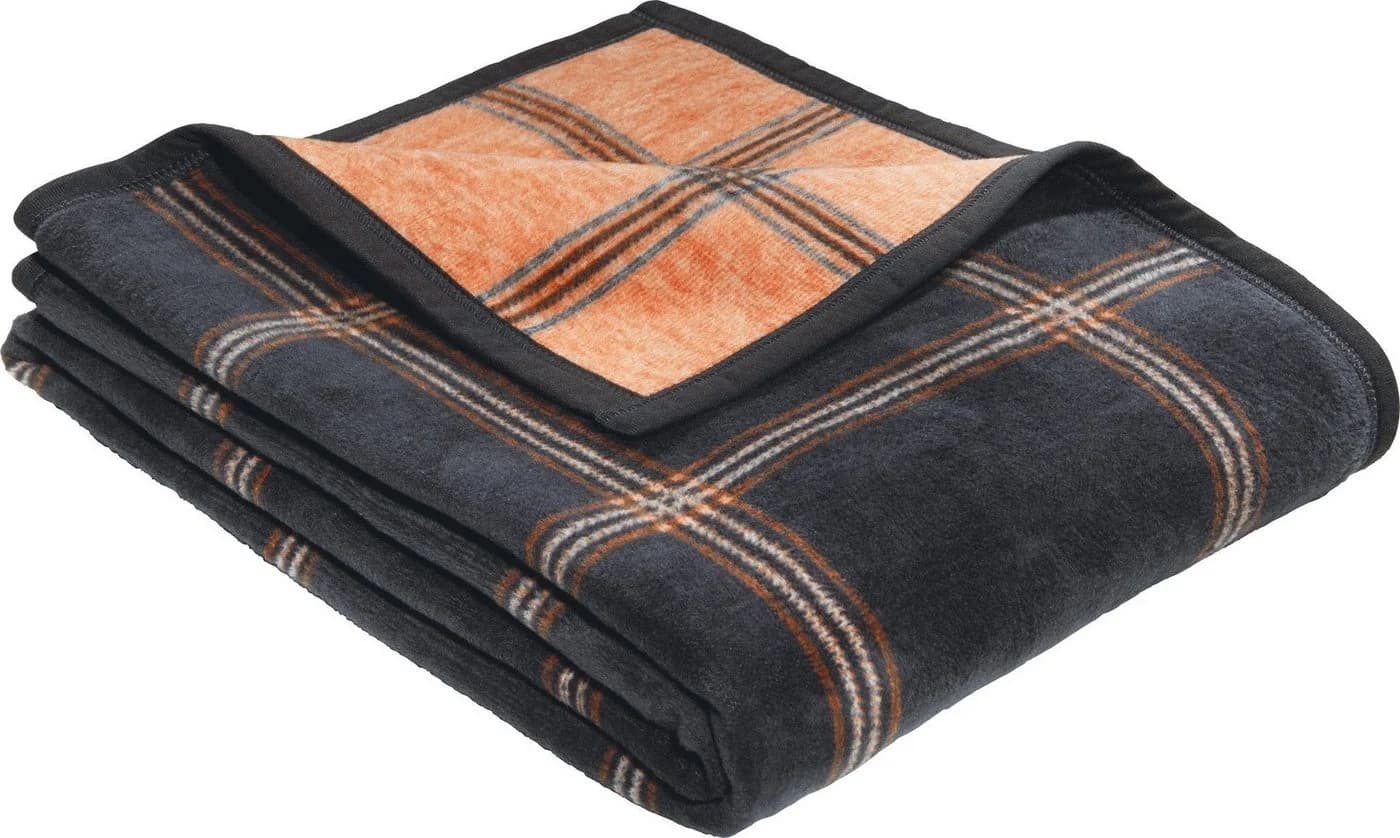 LOOKS by Wolfgang Joop Jacquard Wohndecke Baumwollmischung Karo Grau/Orange - Bild 2