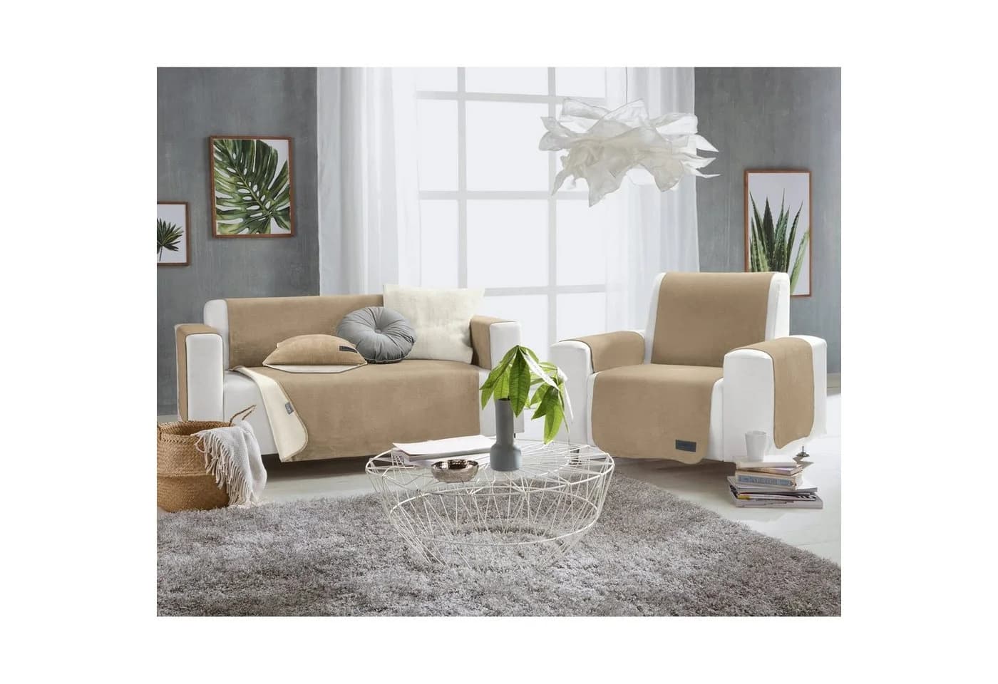 LOOKS by Wolfgang Joop Sesselschoner Uni Beige Jacquard Baumwollmischung