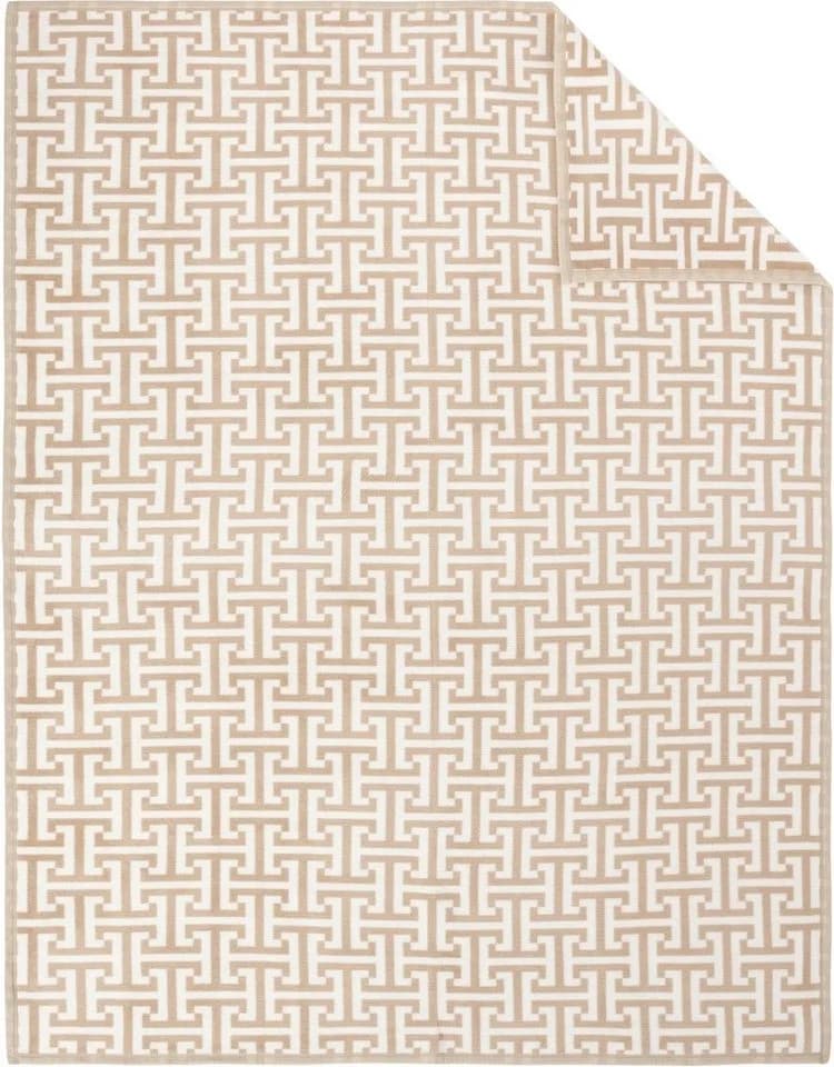 IBENA Wohndecke Jacquard Cambridge Beige/Weiß Labyrinth-Monogramm
