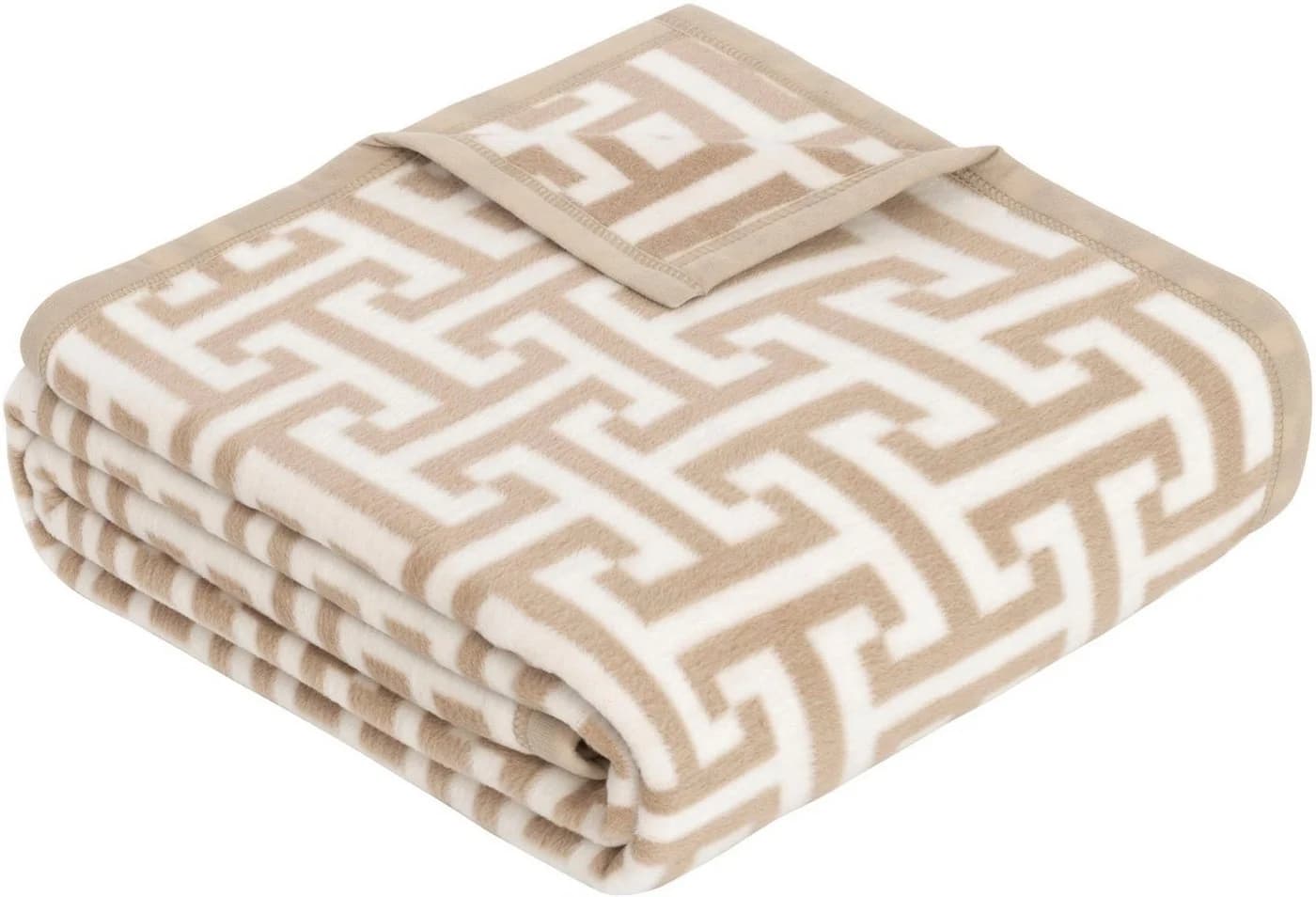 IBENA Wohndecke Jacquard Cambridge Beige/Weiß Labyrinth-Monogramm - Bild 2