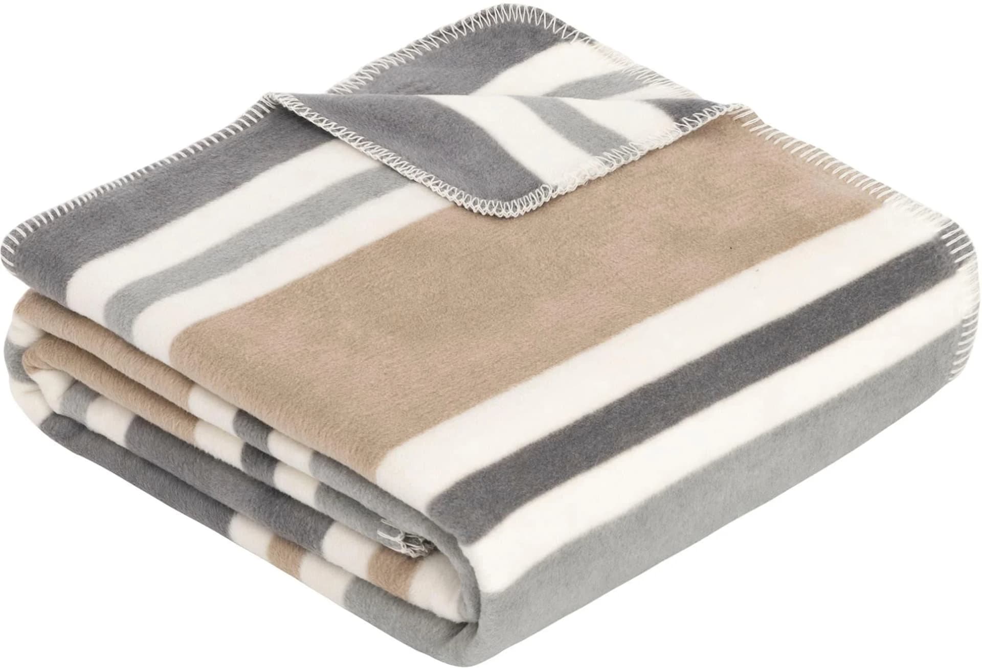 IBENA Jacquard Decke Barnsley Streifen-Design Beige/Grau