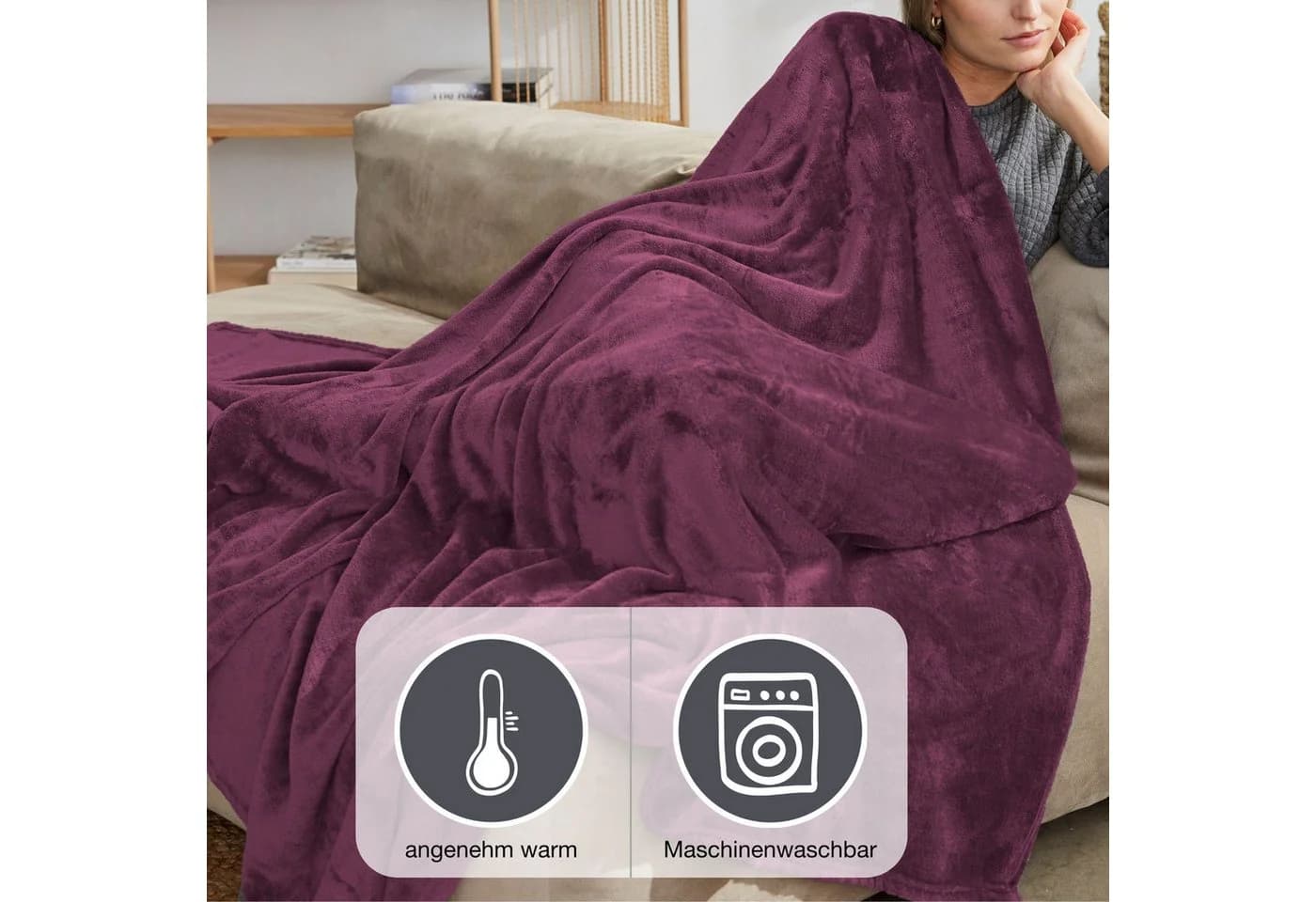IBENA Uni Fleecedecke Olbia Dunkelviolett Kuscheldecke - Bild 3