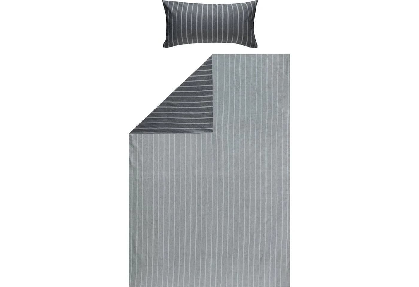 LOOKS by Wolfgang Joop Bettwäsche Streifen Anthrazit-Silber Flanell