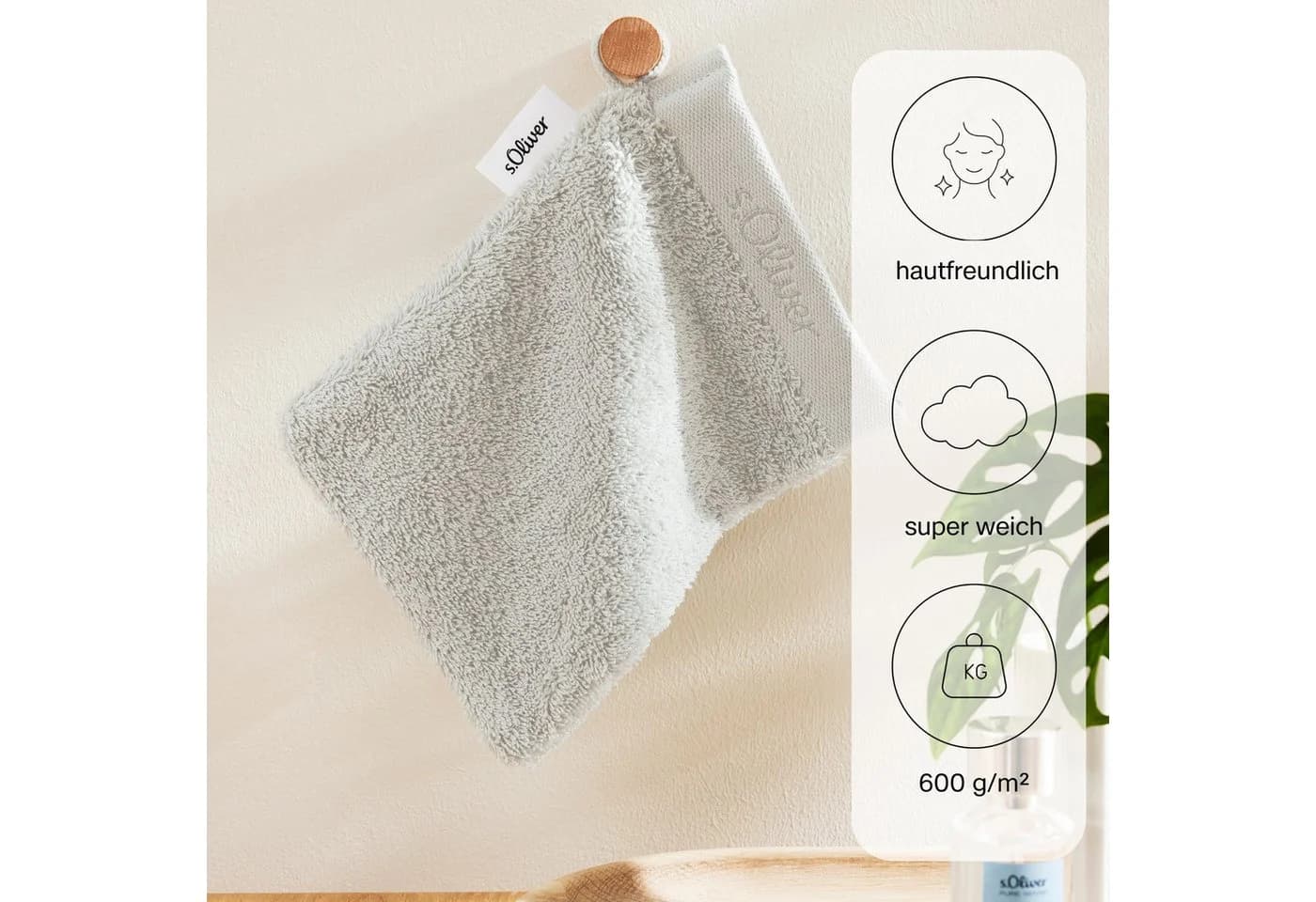 s.Oliver Waschhandschuh Hellgrau 100% Baumwolle 600g/m²