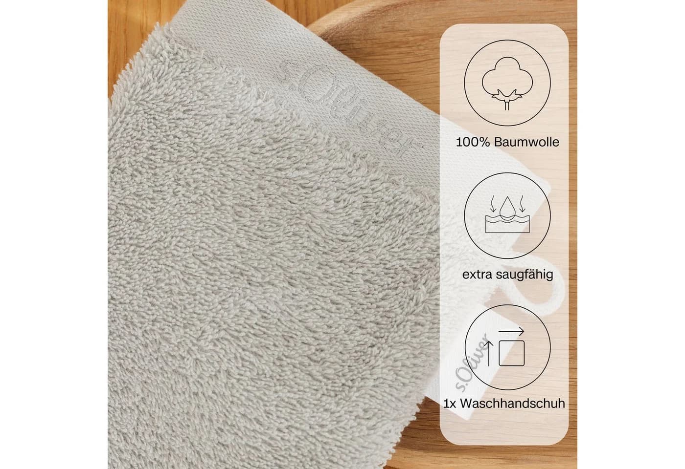 s.Oliver Waschhandschuh Hellgrau 100% Baumwolle 600g/m² - Bild 3