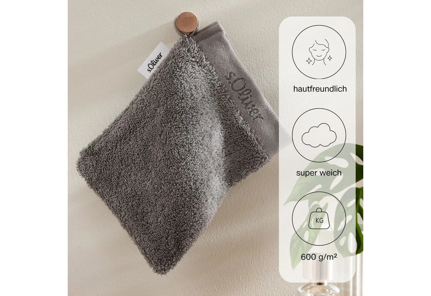 s.Oliver Waschhandschuh Grau 100% Baumwolle Walkfrottier
