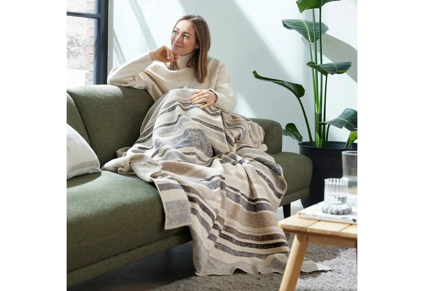 Ibena Kumba Streifendecke 150x200cm Baumwolle Beige Grau - Bild 3