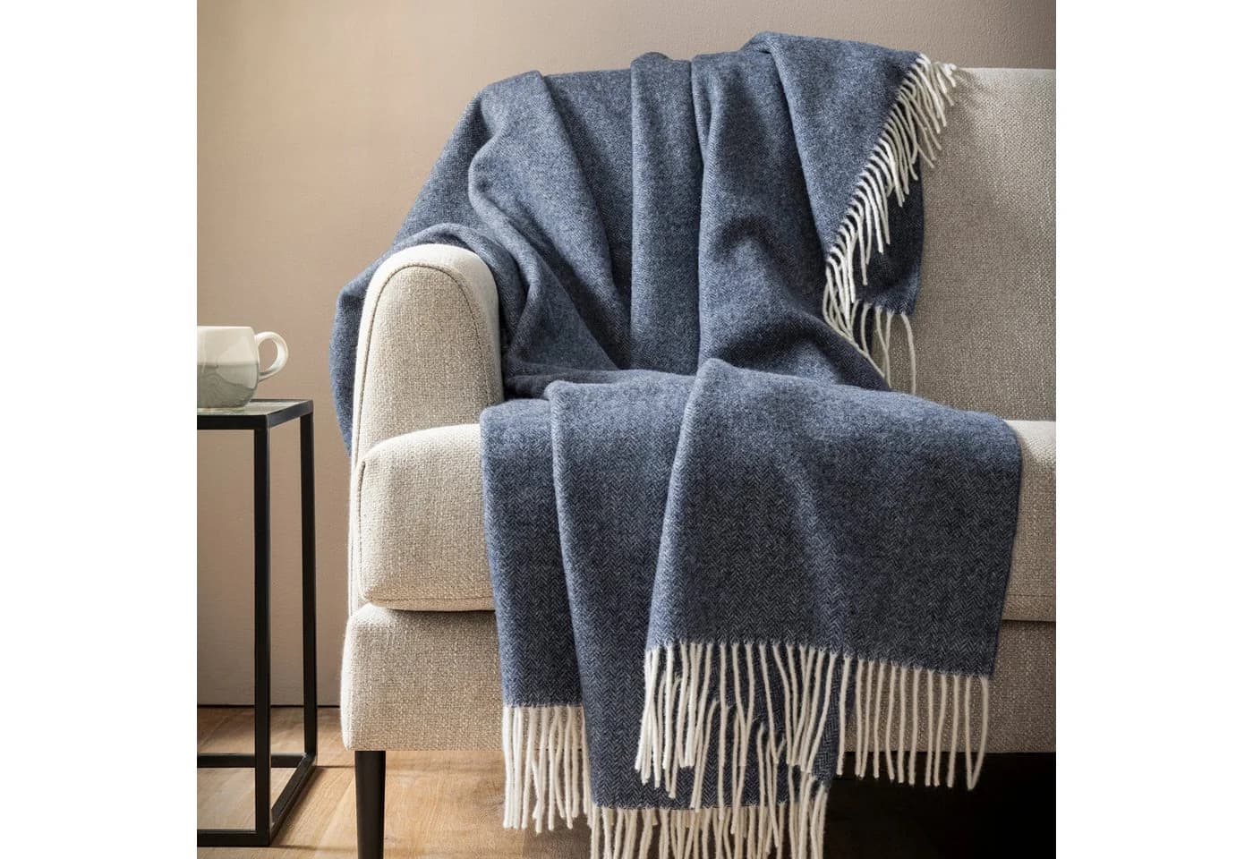 Bugatti Plaid Merinowolle & Cashmere Kuscheldecke Blau - Bild 3