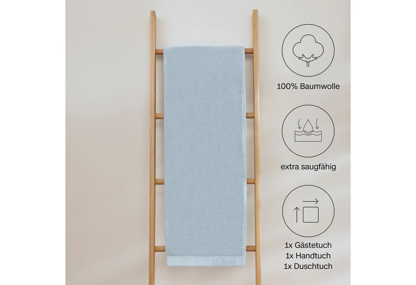 s.Oliver Handtuch Set 3-tlg. Hellblau 100% Baumwolle 600g/m²