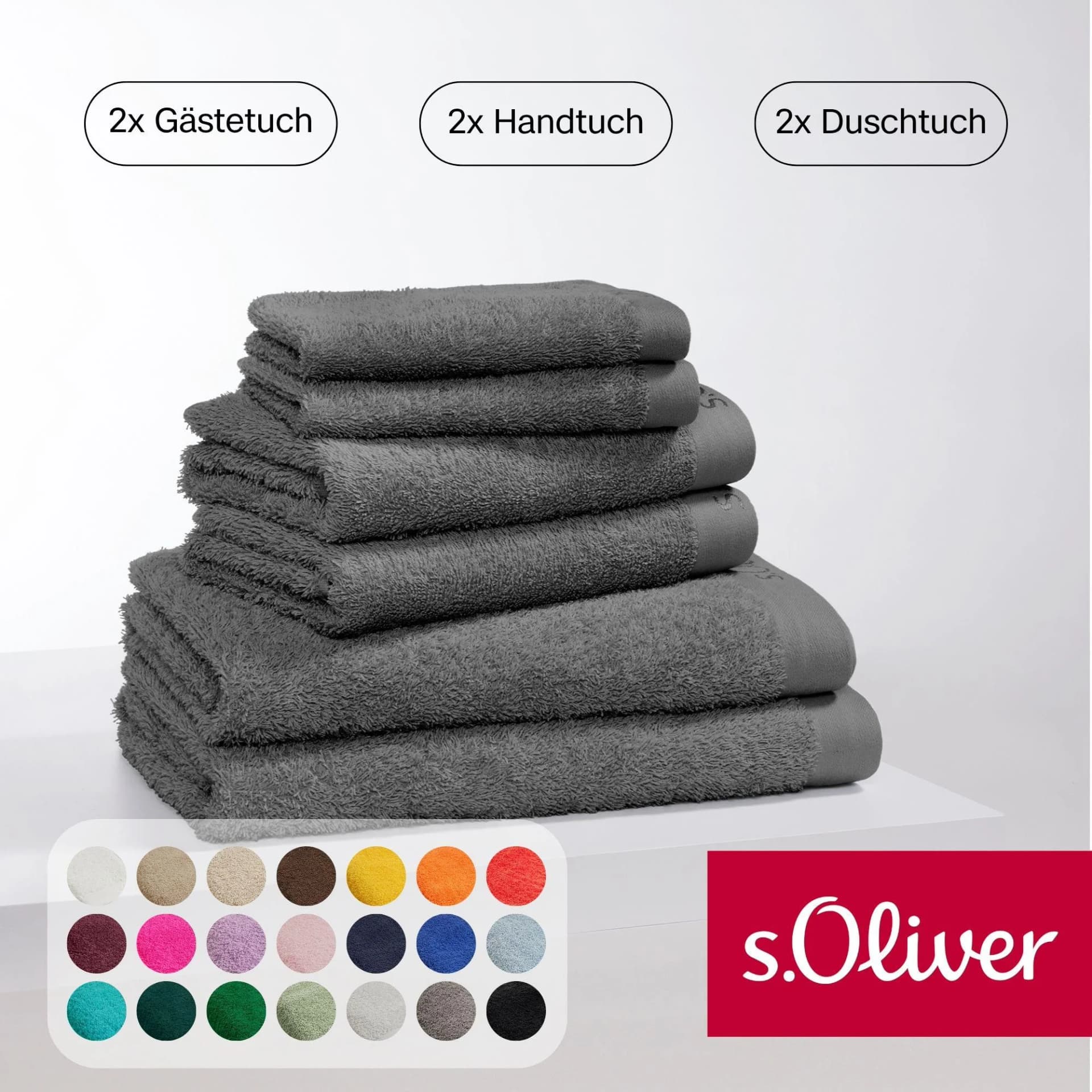 s.Oliver Handtuch-Set 6-tlg. Grau 600 g/m² Baumwolle