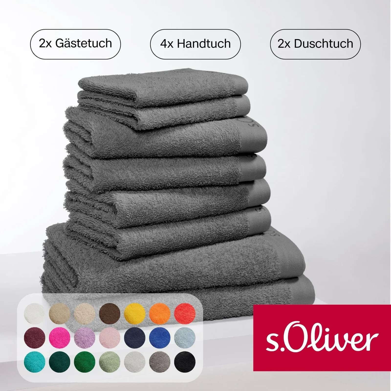 s.Oliver Handtuch-Set 8-tlg. Grau 600 g/m² Baumwolle