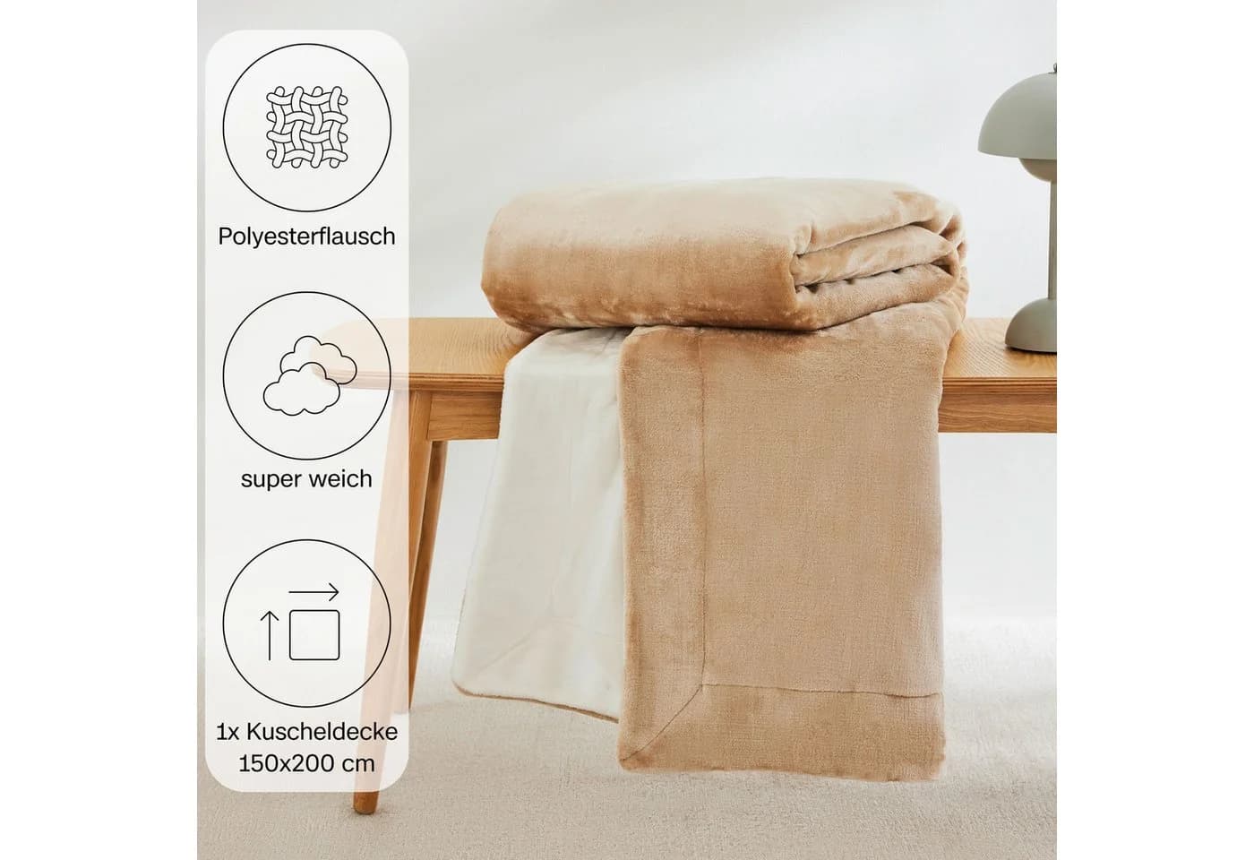 s.Oliver Doublesoft Kuscheldecke Beige/Wollweiß 150x200 cm