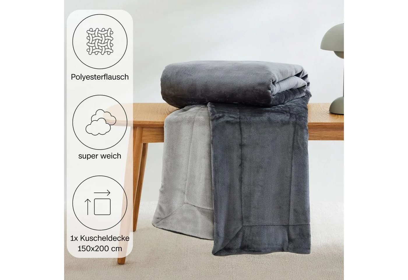 s.Oliver Doublesoft Kuscheldecke Grau 150x200 cm mit Kissen