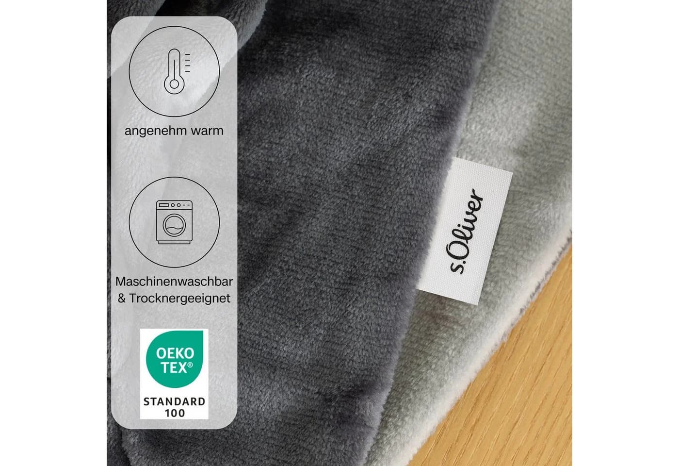 s.Oliver Doublesoft Kuscheldecke Grau 150x200 cm mit Kissen - Bild 3
