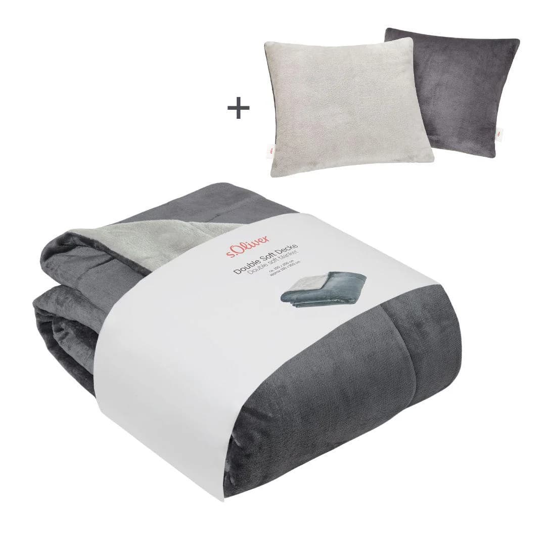 s.Oliver Doublesoft Kuscheldecke Grau 150x200 cm mit Kissen - Bild 4
