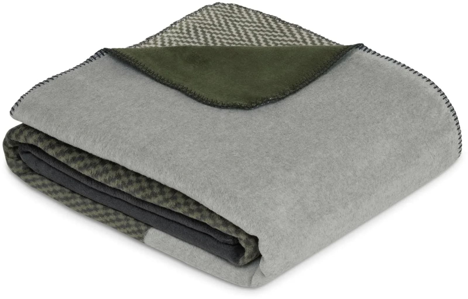BUGATTI Wohndecke Grün Grau Patchwork-Design