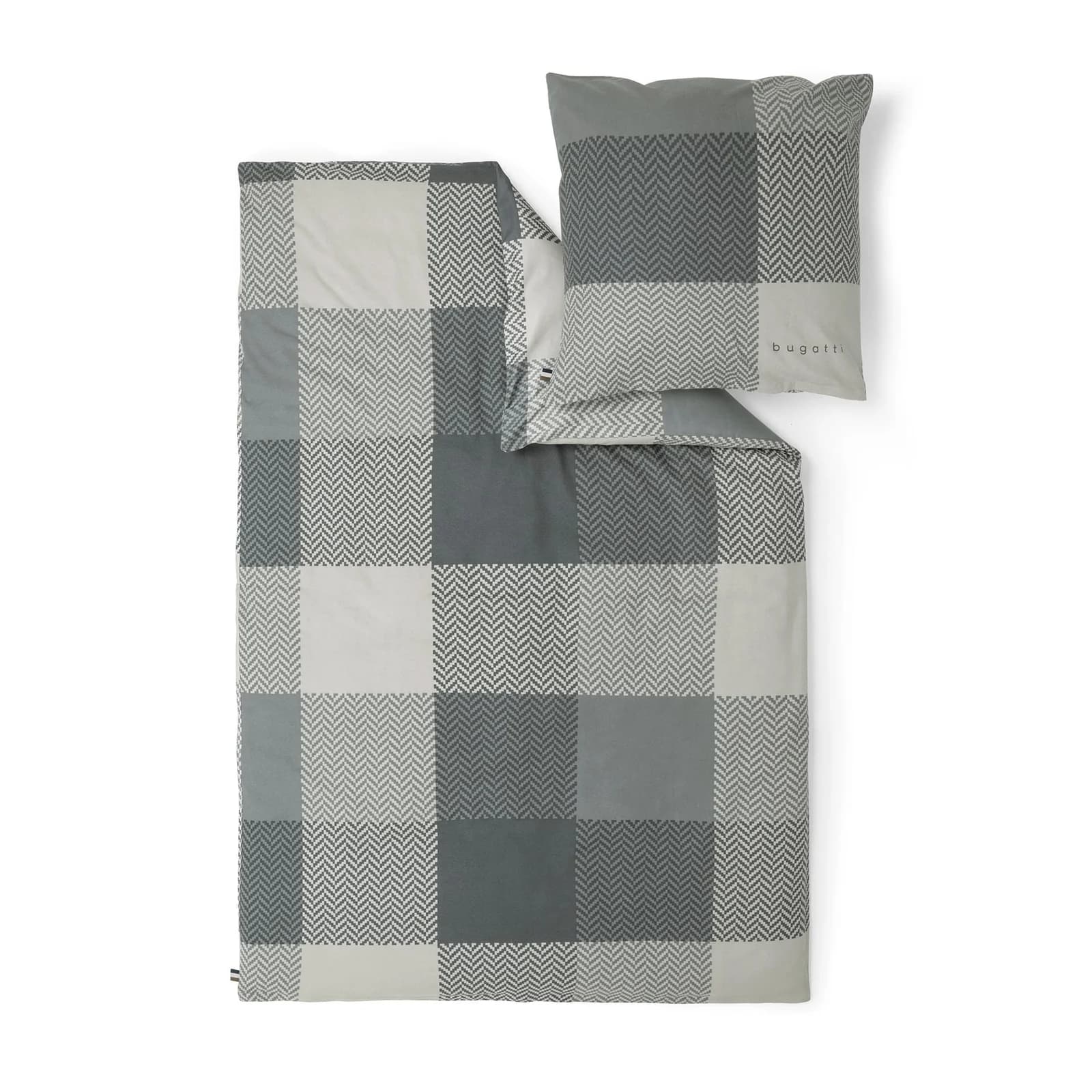 BUGATTI Bettwäsche 5104 Grau 2-in-1 Satin Flanell Karo