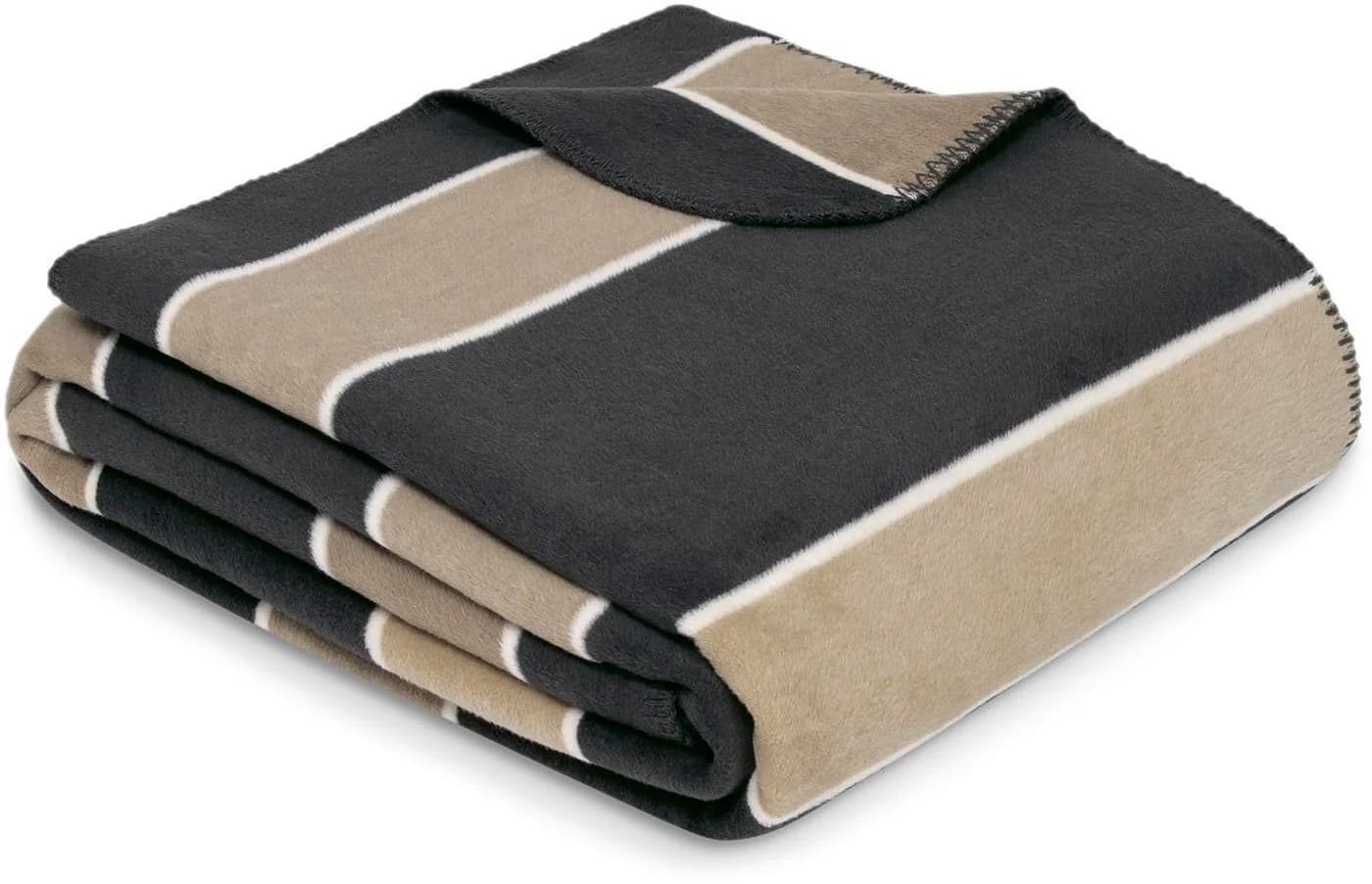 IBENA Wohndecke Kotor Beige/Grau Blockstreifen