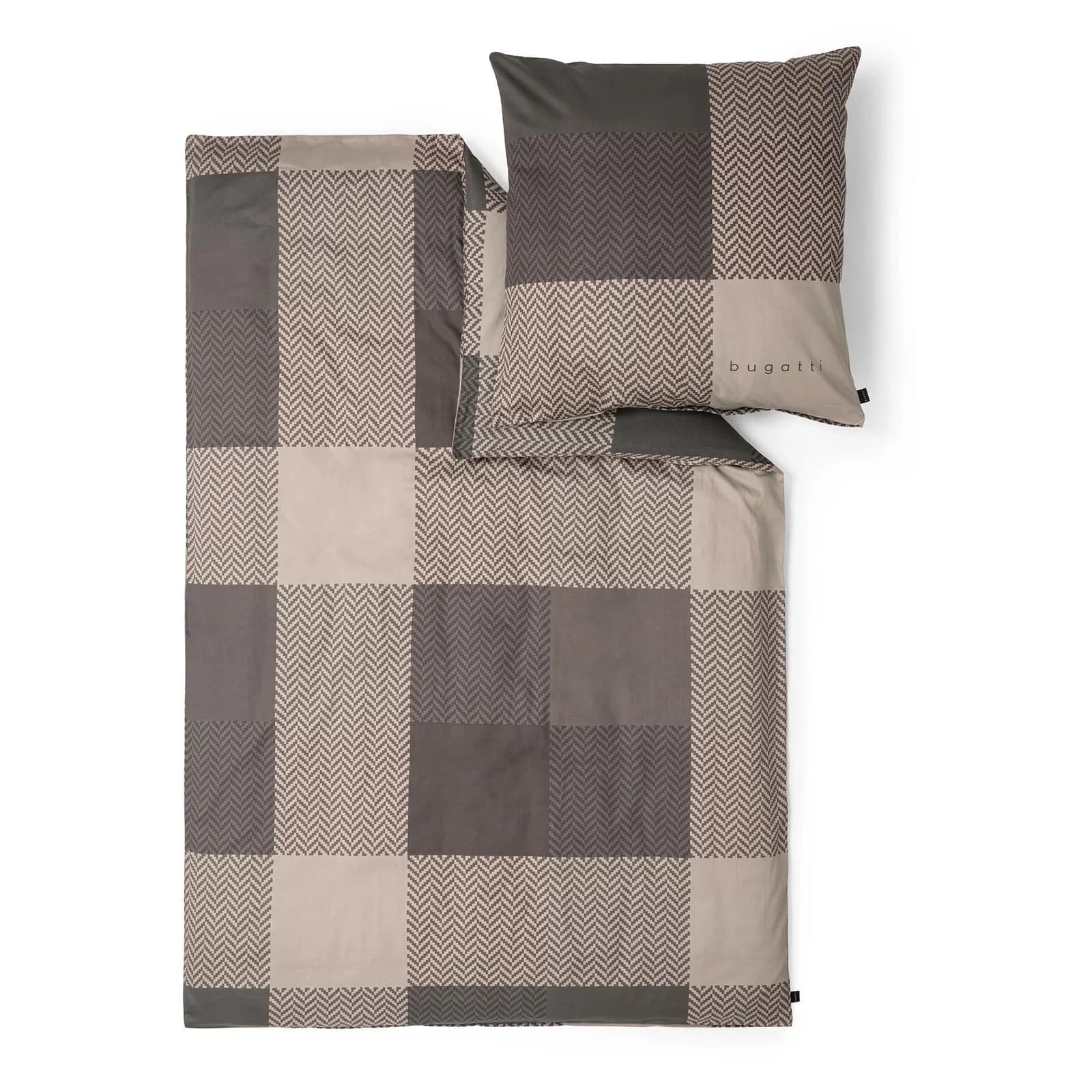 BUGATTI Bettwäsche 2-in-1 Mako-Satin Flanell Karo Braun Beige
