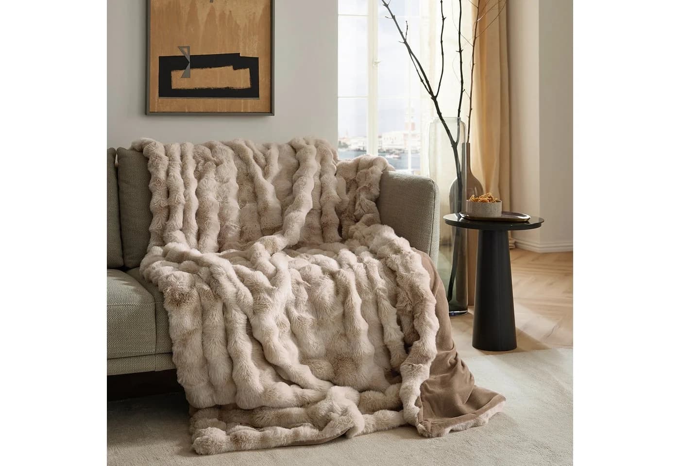 Bugatti Wohndecke Bubble Felldecke Beige Luxuriöse Felloptik - Bild 3