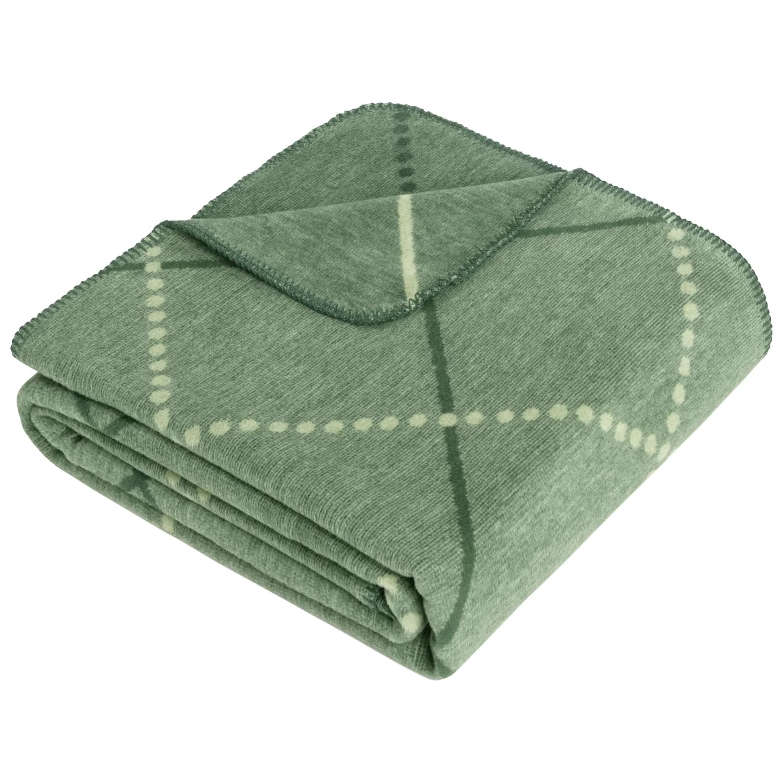 BUGATTI Wohndecke Grün Baumwolle Polyacryl Polyester Rautenmuster
