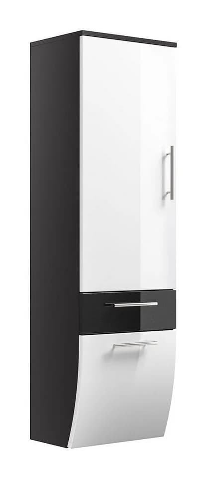 Magnolia Home Hochschrank Salona 135 cm Weiß/Grau Hochglanz Soft-Close