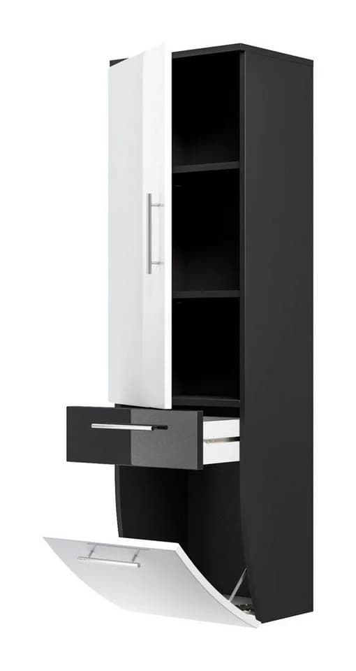 Magnolia Home Hochschrank Salona 135 cm Weiß/Grau Hochglanz Soft-Close - Bild 4